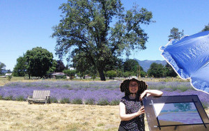 Sara Kahn painting in the Lavender Field July 2014