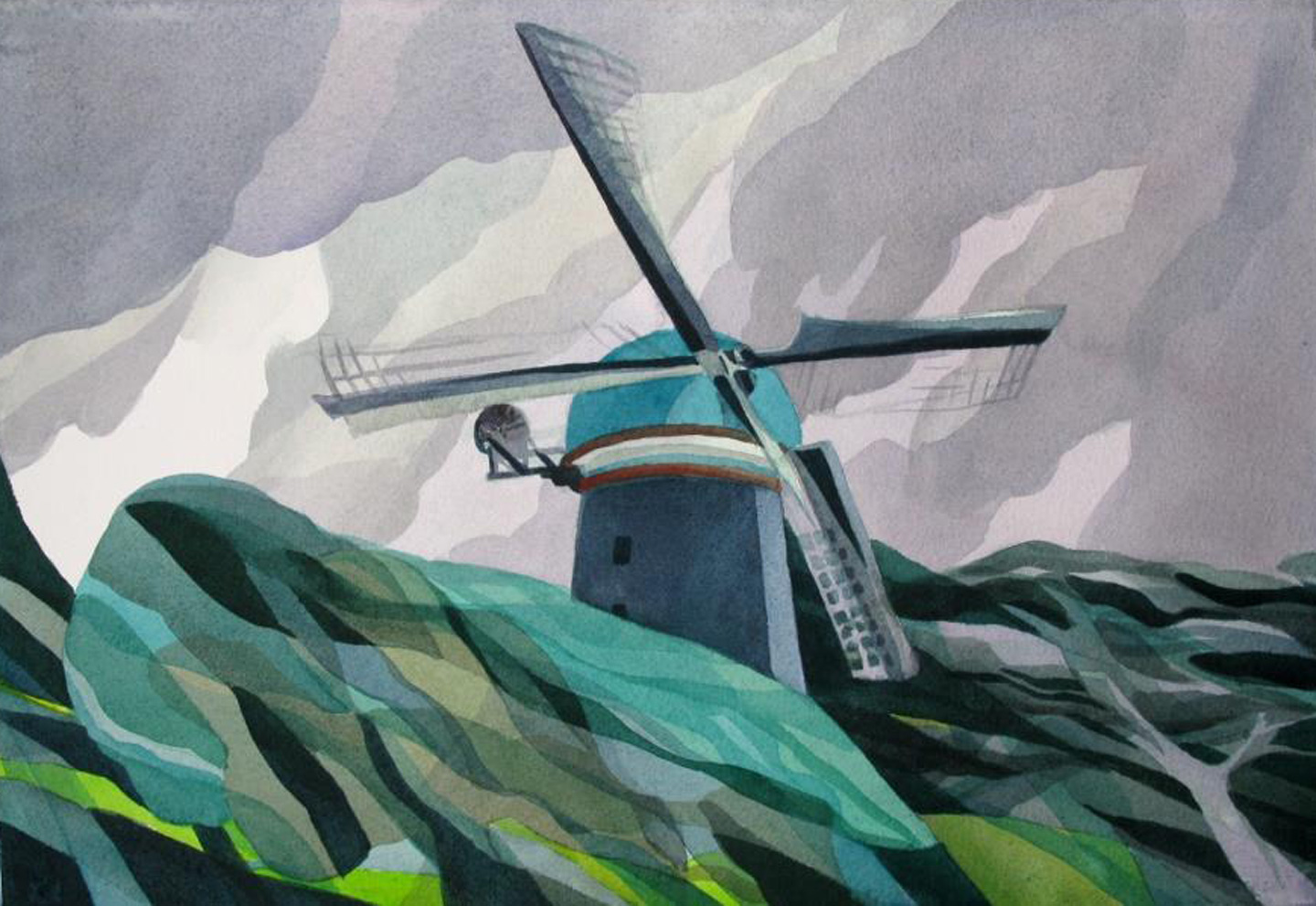 Framed 35” x 29”, Analytic Transparent Watercolor.