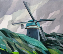 <b>Golden Gate Park Dutch Windmill</b> <br>
San Francisco California. March 2014<br>
<font color= "#cc8649">★ Best of Show. Fremont Art Association Annual Juried Show 2014. Fremont, California.</font><br>
<a href="http://sarakahn.net/structure-and-intention/"><b><u>Structure and Intention</u></b></a> Framed 35” x 29”, Analytic Transparent Watercolor.