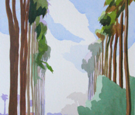 <b>Tree-lined Street </b> <br>
Alameda, California. July 2014 <br>
<font color= "#cc8649">★ Third place award from the San Diego Museum of Art Artists Guild. Juried Plein air Show 2014</font><br>
<a href="http://sarakahn.net/essence-of-the-scene/"><b><u>Essence of the Scene</u></b></a> Framed 29" x 35"